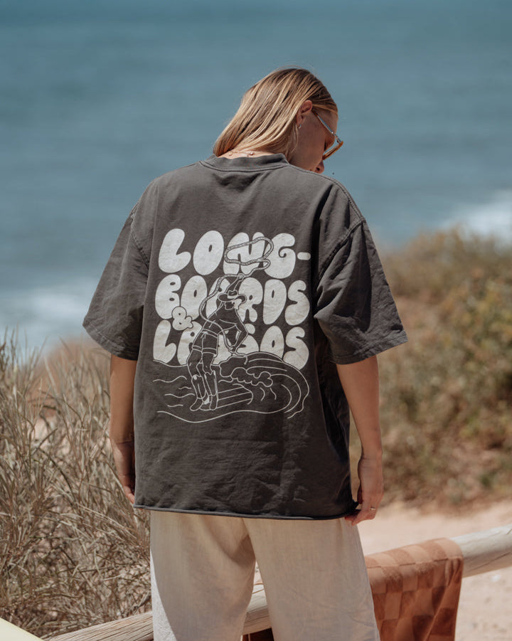 longboards & lassos - oversized tee - salt fade grey (unisex)